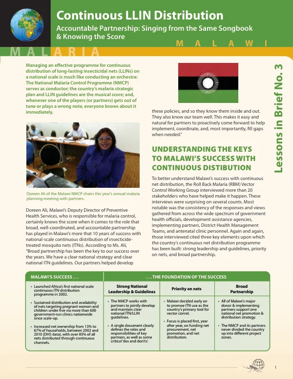 Malaria Continuous LLIN Distribution - Lessons in Brief No. 3- Malawi