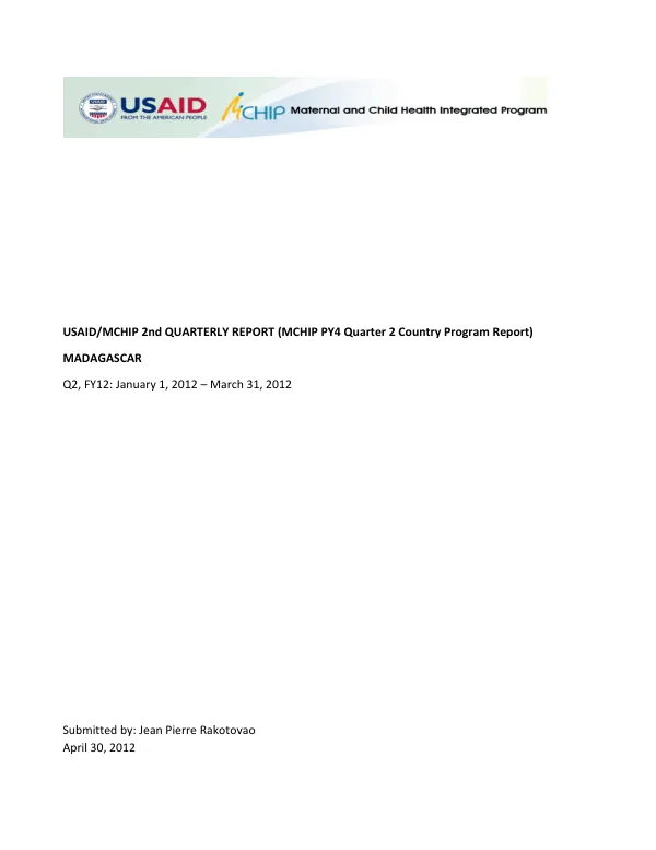 Quarterly Report Format for MCHIP Country Programs (2011)