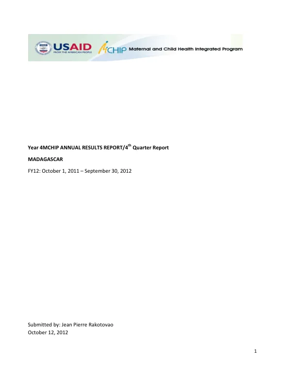 Quarterly Report Format for MCHIP Country Programs (2011)