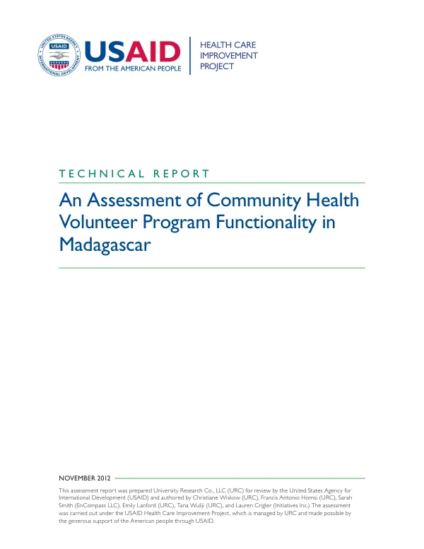 An Assessment of Community Health Volunteer Program Functionality in Madagascar