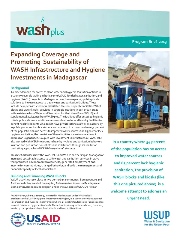 Expanding Coverage and Promoting Sustainability of WASH Infrastructure and Hygiene Investments in Madagascar