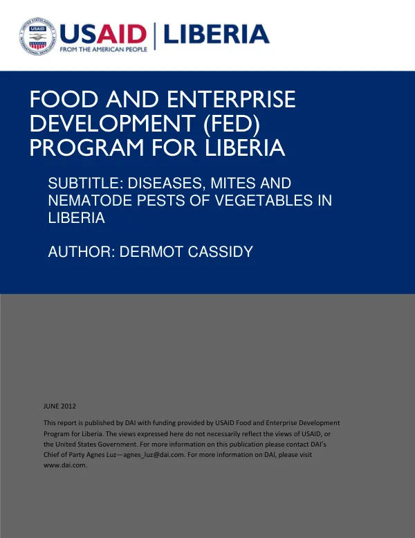 Diseases, Mites and Nematode Pests of Vegetables in Liberia