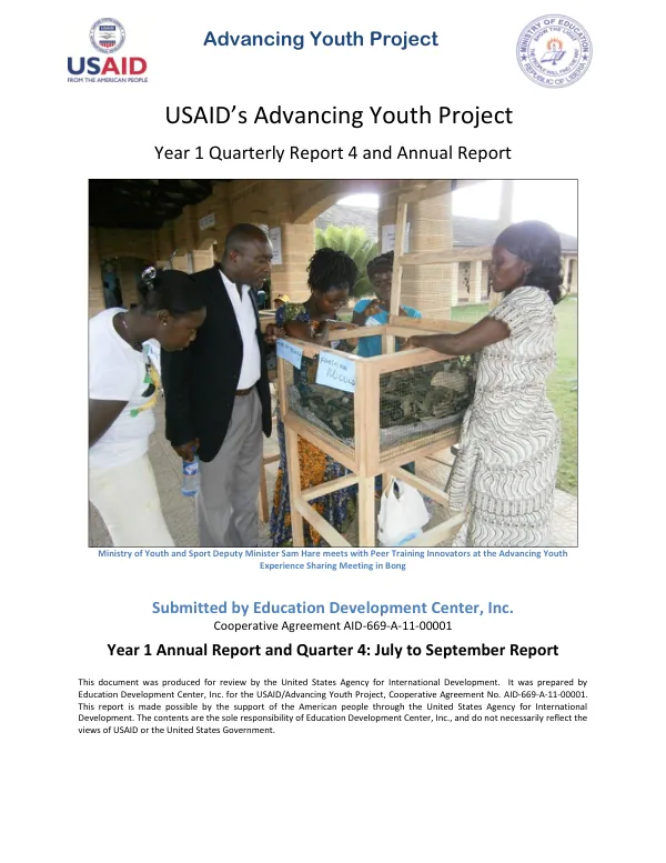 Advancing Youth Project Year 1 Quarterly Report 4 and Annual Report