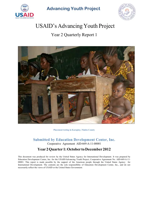 Advancing Youth Project Year 2 Quarterly Report 1: October - December 2012