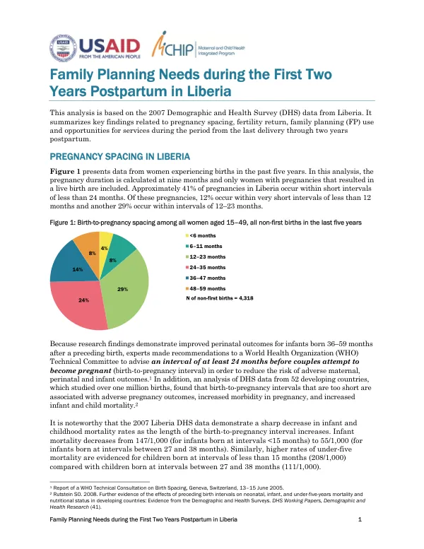 Family Planning Needs during the First Two Years Postpartum in Liberia
