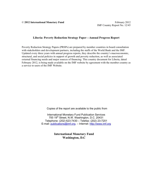 Liberia: Poverty Reduction Strategy Paper—Annual Progress Report