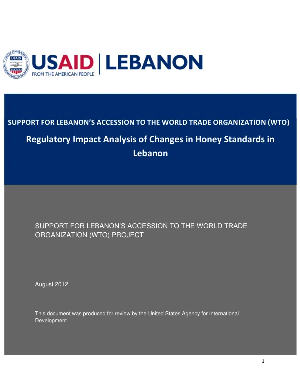 Regulatory Impact Analysis of Changes in Honey Standards in Lebanon