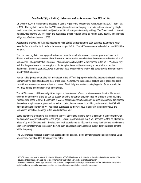 Lebanon’s VAT Tax Increase: Case Study