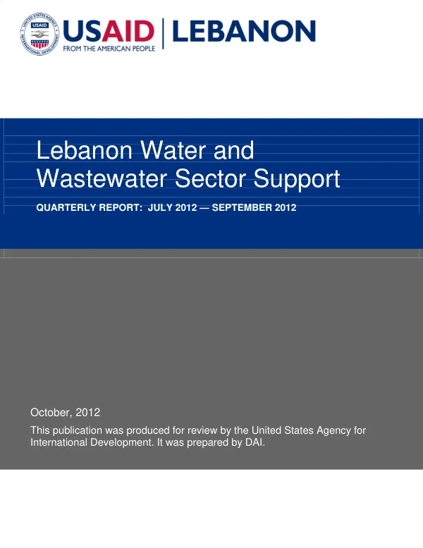 Lebanon Water and Wastewater Sector Support Quarterly Report: July 2012 — September 2012
