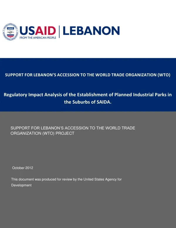 Regulatory Impact Analysis of the Establishment of Planned Industrial Parks in the Suburbs of SAIDA