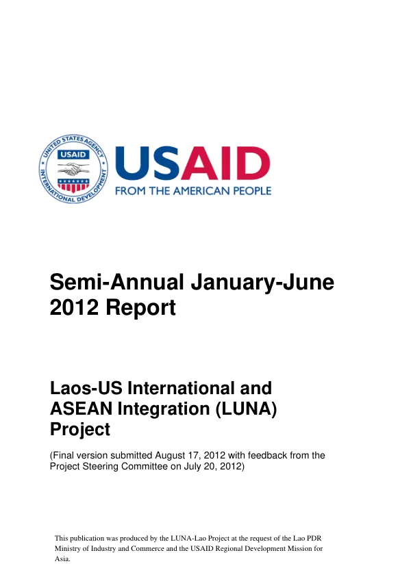 Semi-Annual January-June 2012 Report: Laos-US International and ASEAN Integration (LUNA) Project
