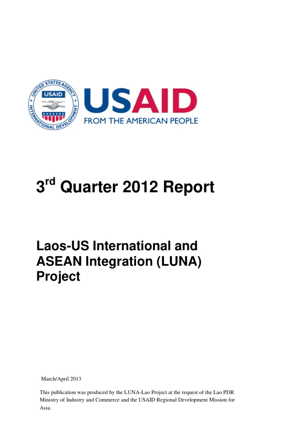 3rd Quarter 2012 Report: Laos-US International and ASEAN Integration (LUNA) Project
