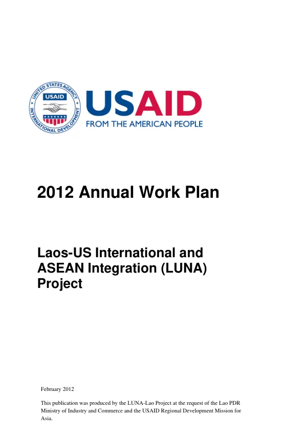 2012 Annual Work Plan for the Laos-US International and ASEAN Integration (LUNA) Project