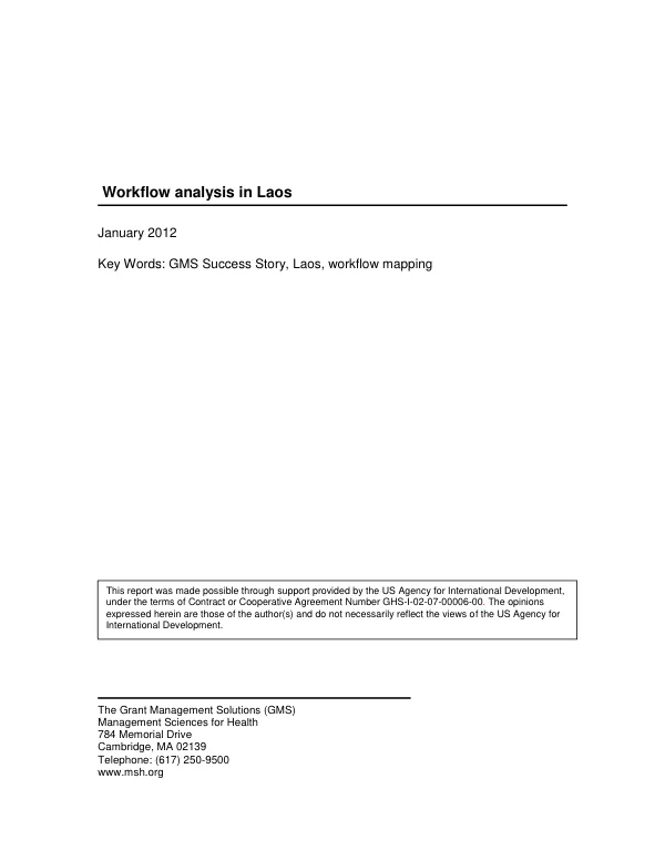 Workflow analysis in Laos: A tool for learning, improving processes and developing SOPs