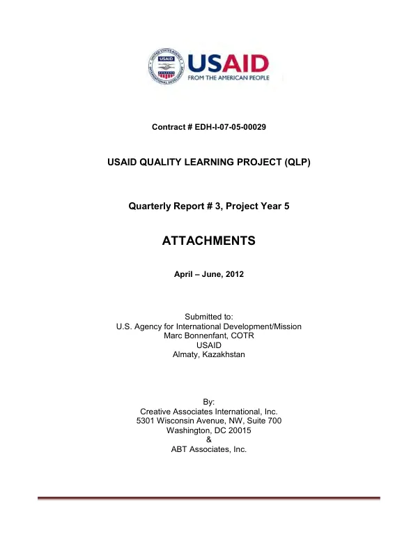 USAID Quality Learning Project (QLP) Quarterly Report # 3, Project Year 5