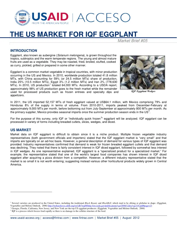 The US Market for IQF Eggplant