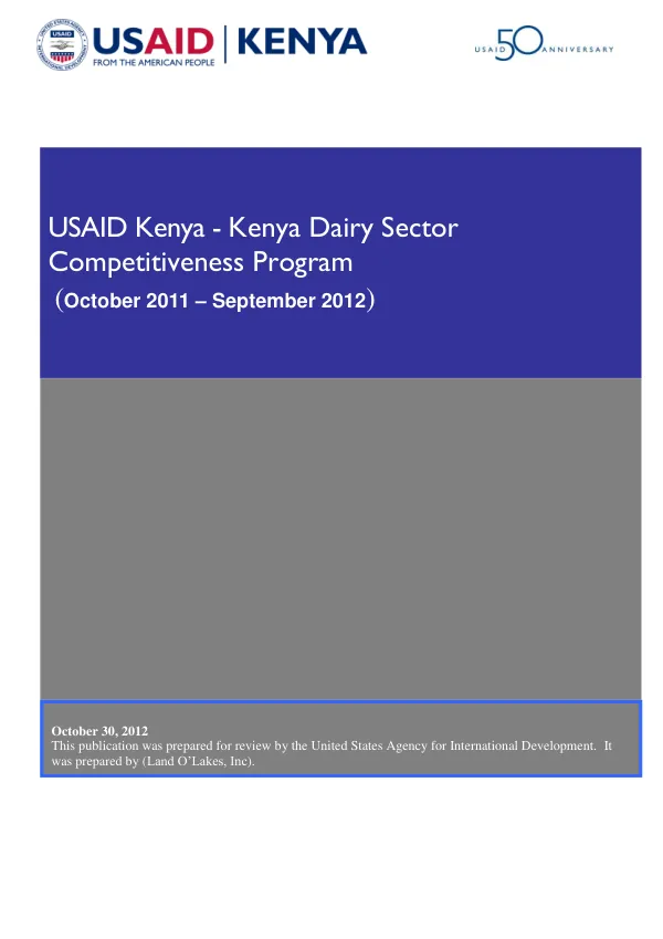 Annual Report: Kenya Dairy Sector Competitiveness Program - 623-C-00-08-00020-00