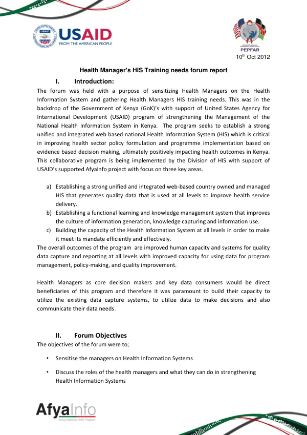 Health Manager’s HIS Training needs forum report