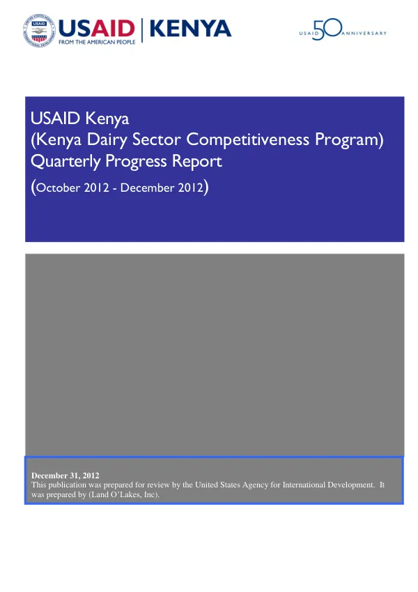 Quarterly Progress Report: Kenya Dairy Sector Competitiveness Program