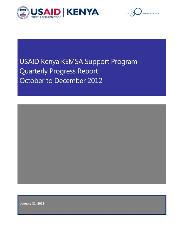 KEMSA Support Program FY 2013 Q1 Progress Report (01 October – 31 December 2012)