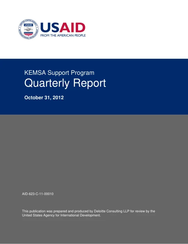 KEMSA Support Program Quarterly Progress Report July 1-Sept 30, 2012