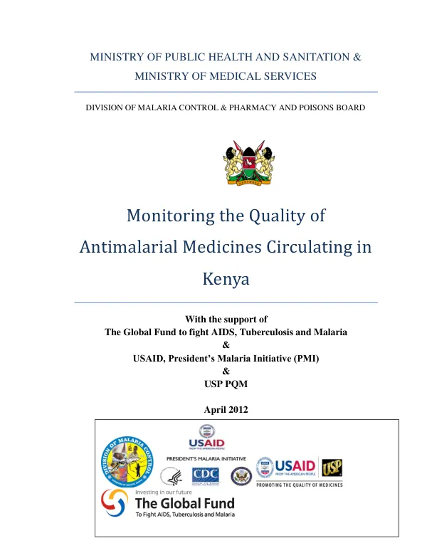Monitoring the Quality of Antimalarial Medicines Circulating in Kenya