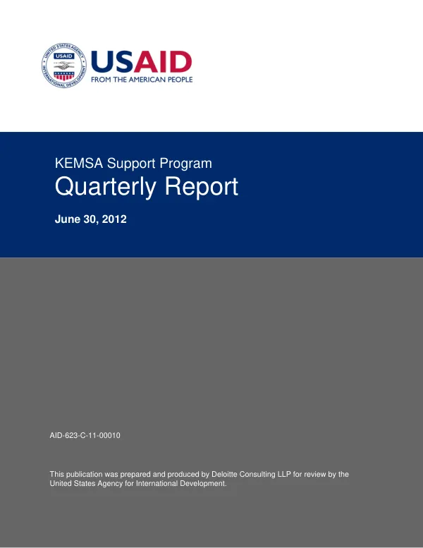 KEMSA Support Program Quarterly Progress Report April 1-June 30, 2012
