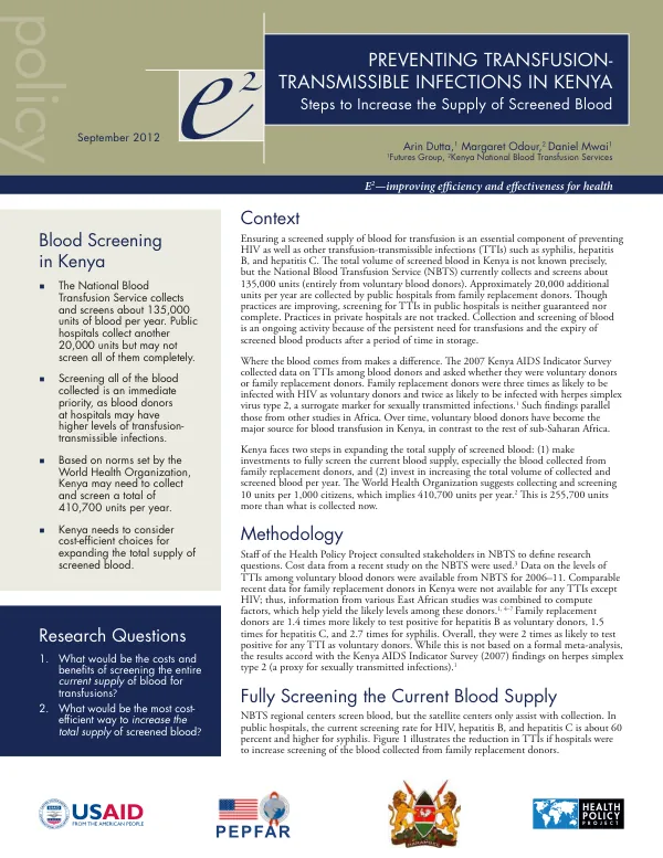Preventing Transfusion-Transmissible Infections in Kenya: Steps to Increase the Supply of Screened Blood