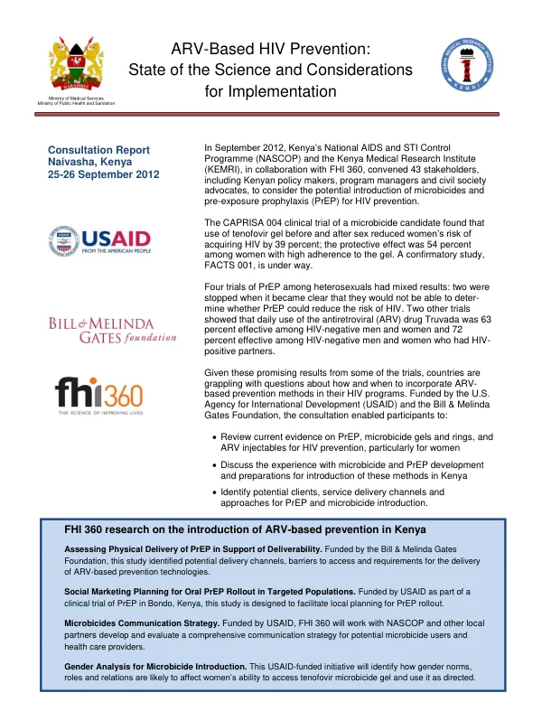 Consultation Report: ARV-Based HIV Prevention in Kenya