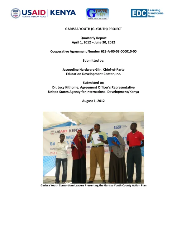GARISSA YOUTH (G-YOUTH) PROJECT Quarterly Report April 1, 2012 – June 30, 2012