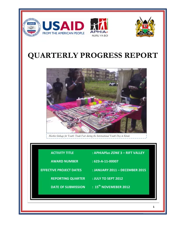 Quarterly Progress Report: APHIAPlus ZONE 3 – RIFT VALLEY