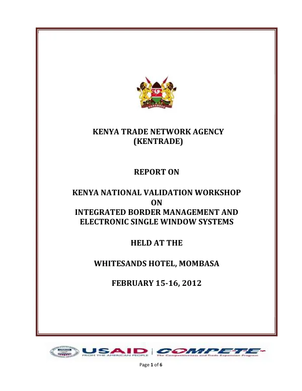 Report on Kenya National Validation Workshop on Integrated Border Management and Electronic Single Window Systems