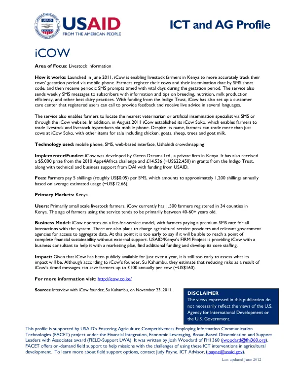 iCow: Livestock Information via Mobile Phone