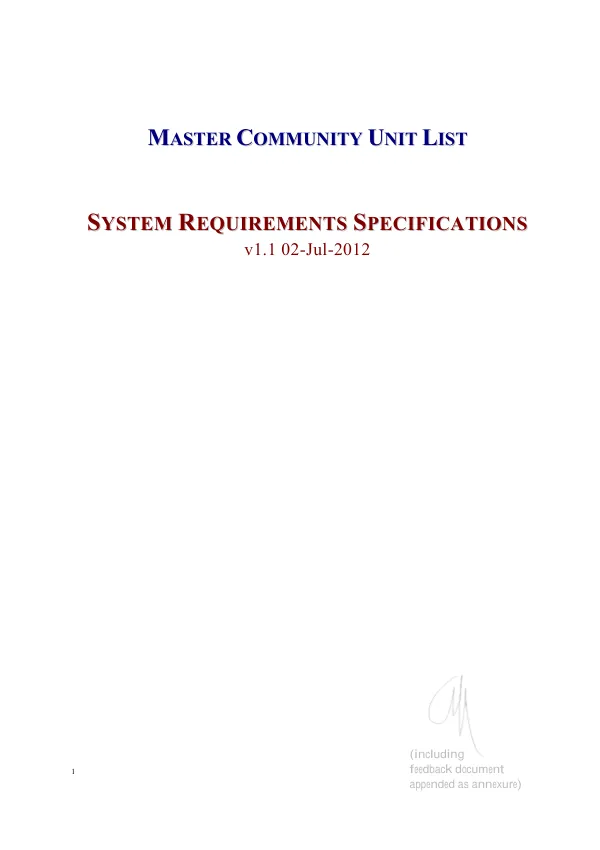 Master Community Unit List (MCUL) System Requirements Specification