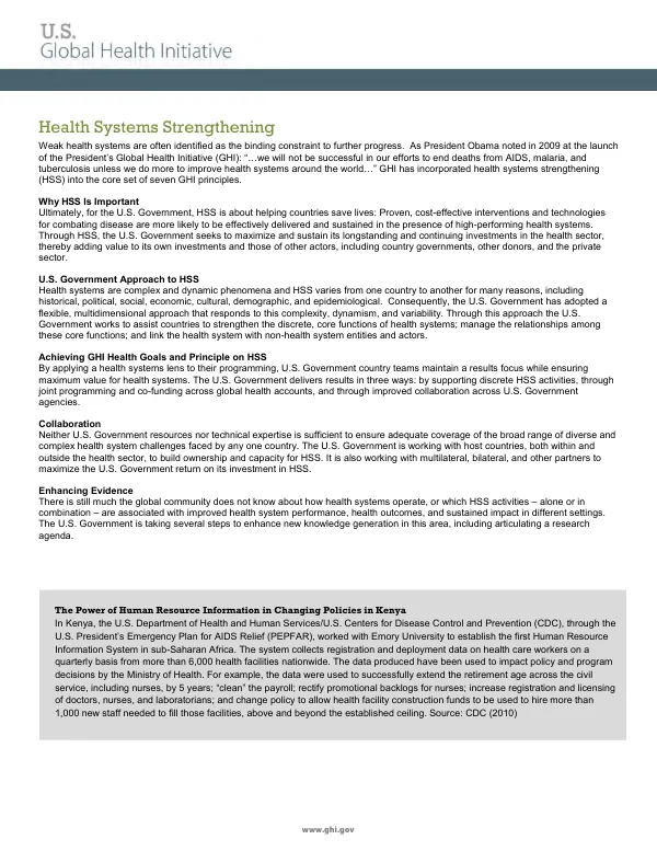 GHI Principles: Health System Strengthening