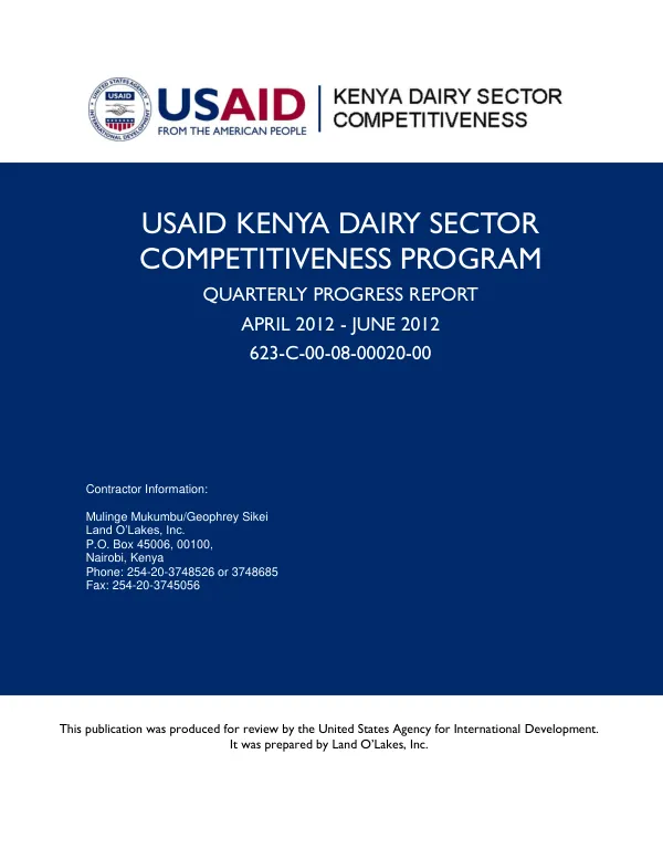 USAID Kenya Dairy Sector Competitiveness Program Quarterly Progress Report April 2012 - June 2012