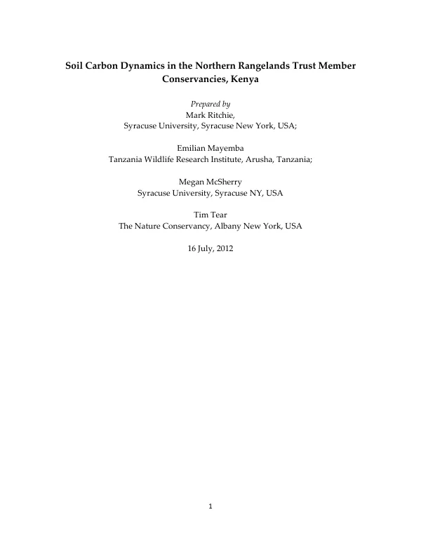 Soil Carbon Dynamics on the Northern Rangelands Trust Conservancies