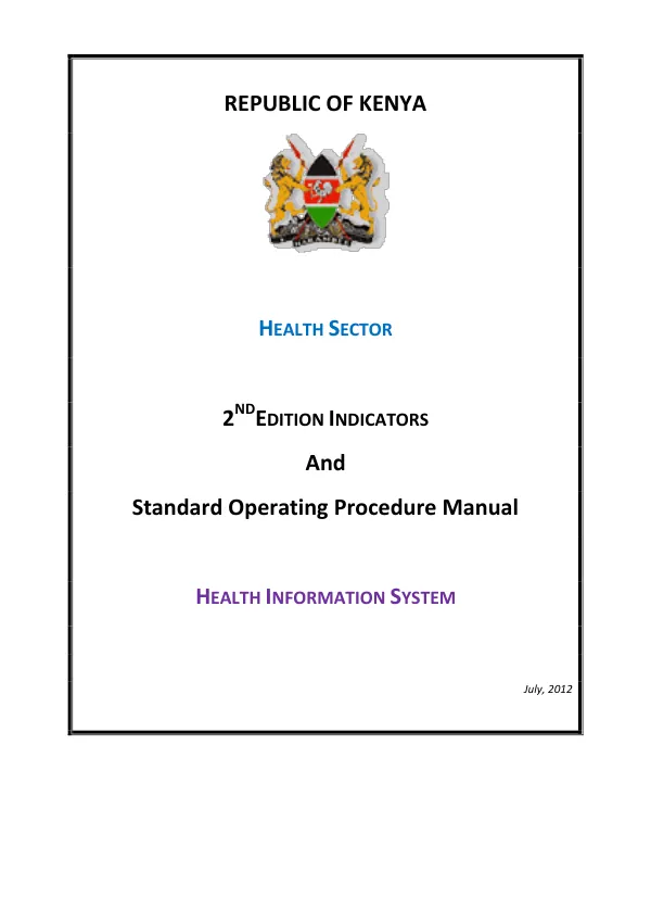 2nd Edition Indicator Manual and Standard Operating Procedures for the Health Sector Monitoring Framework