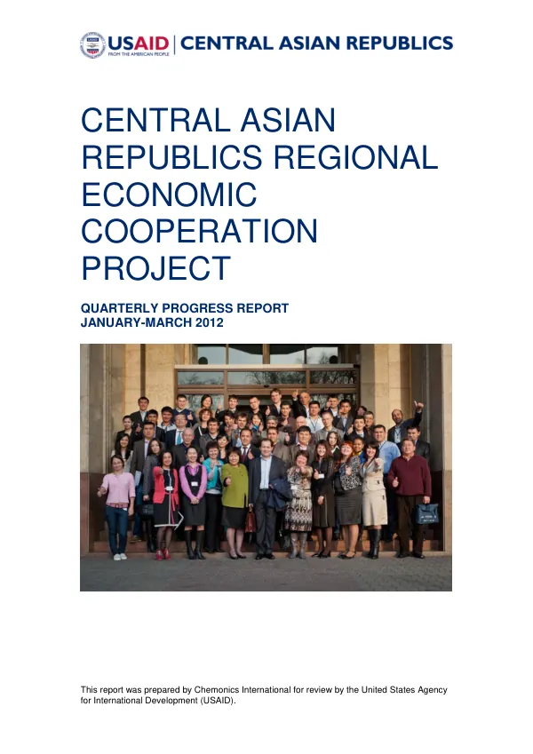Central Asian Republics Regional Economic Cooperation Project Quarterly Progress Report January-March 2012
