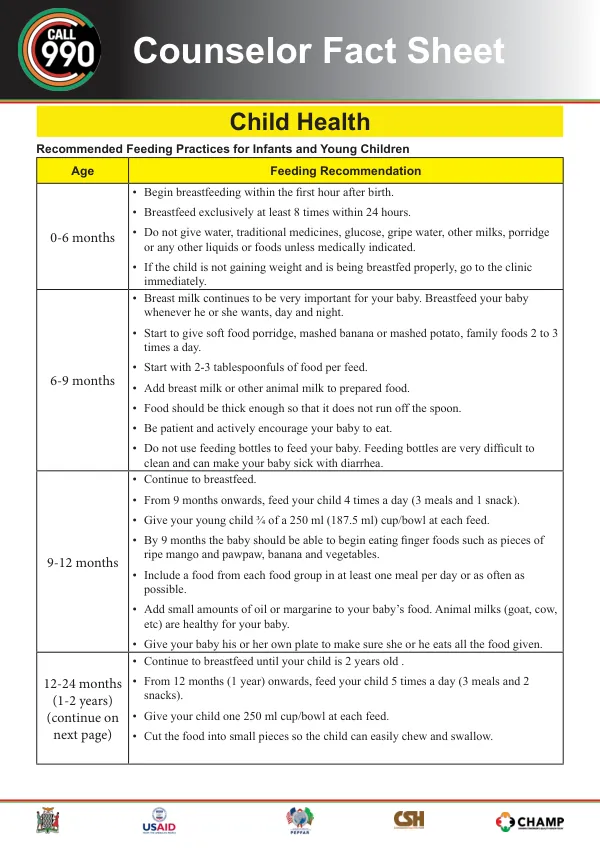 Recommended Feeding Practices for Infants and Young Children in Zambia