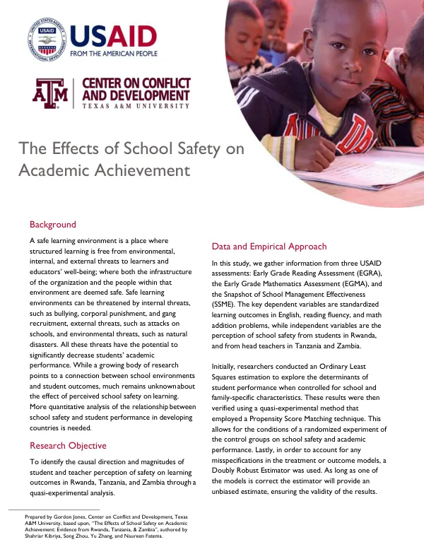 The Effects of School Safety on Academic Achievement: Evidence from Rwanda, Tanzania, & Zambia
