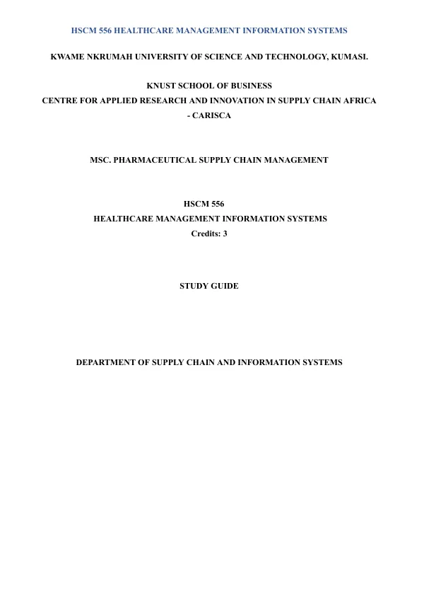 HSCM 556 Healthcare Management Information Systems