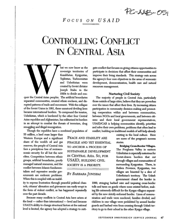 Controlling conflict in Central Asia