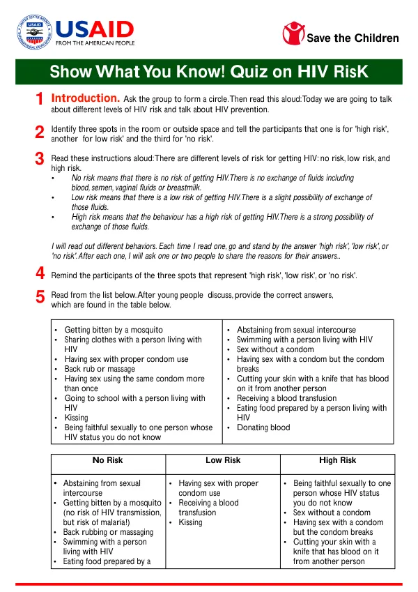 Show what you know! Quiz on HIV Risk