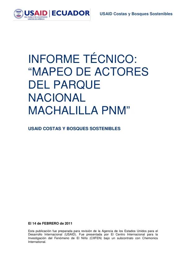 MAPEO DE ACTORES DEL PARQUE NACIONAL MACHALILLA