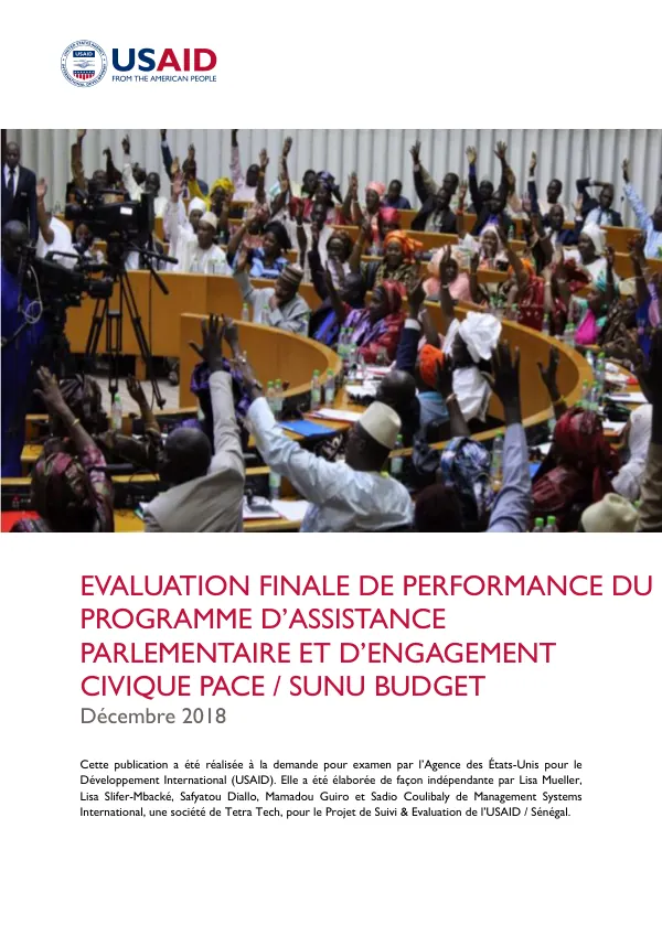 Evaluation Finale de Performance du Programme d’assistance Parlementaire et d’engagement Civique PACE / SUNU Budget