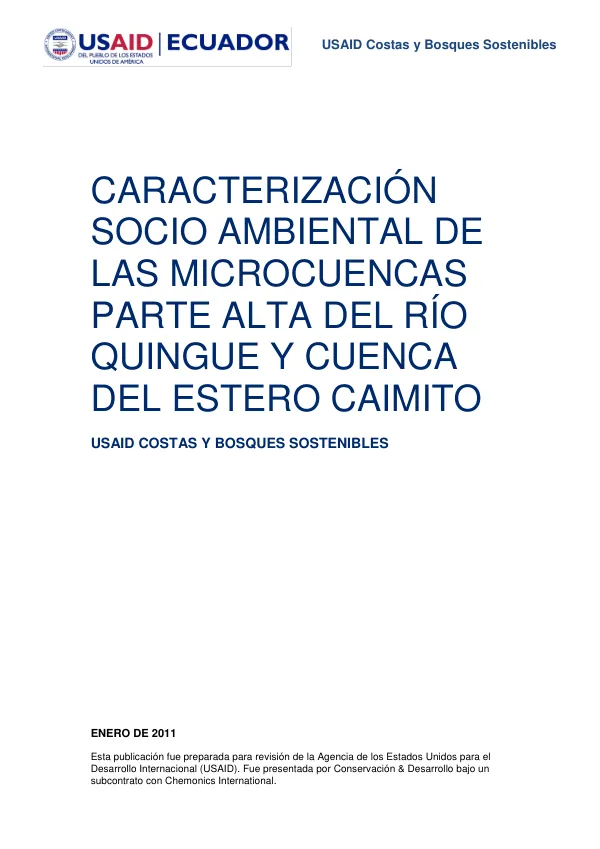 Caracterización Socio Ambiental de las Microcuencas Parte Alta del Río Quingue y Cuenca del Estero Caimito