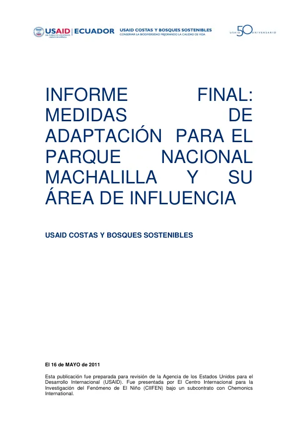 INFORME TÉCNICO: MEDIDAS DE ADAPTACIÓN PARA EL PARQUE NACIONAL MACHALILLA