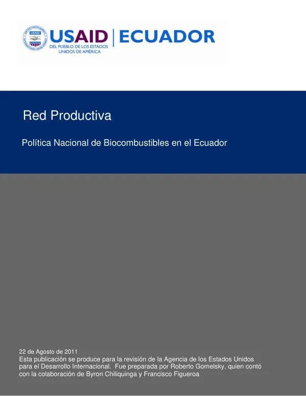Política y Estrategia Nacional de Biocombustibles en el Ecuador