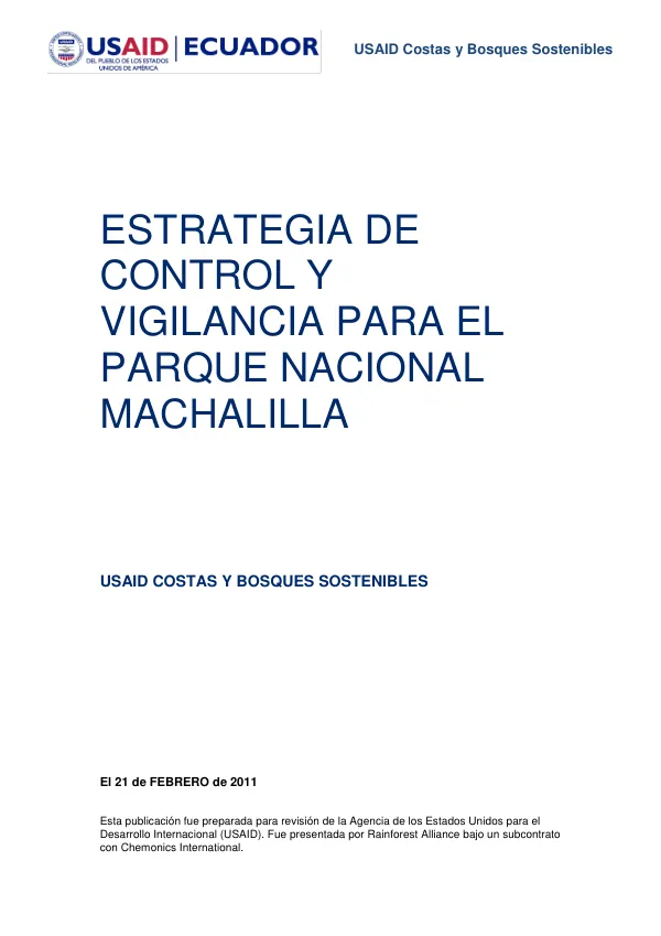 Estrategia de Control y Vigilancia para el Parque Nacional Machalilla
